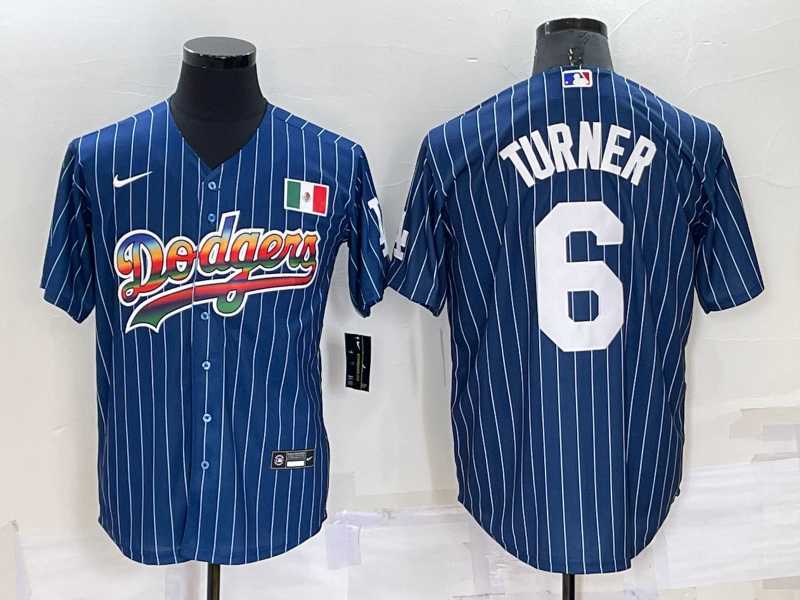 Los Angeles Dodgers #6 Trea Turner Rainbow Blue Red Pinstripe Mexico Cool Base Nike Jersey,We sell and wholesale Los Angeles Dodgers #6 Trea Turner Rainbow Blue Red Pinstripe Mexico Cool Base Nike Jersey on line form chian!